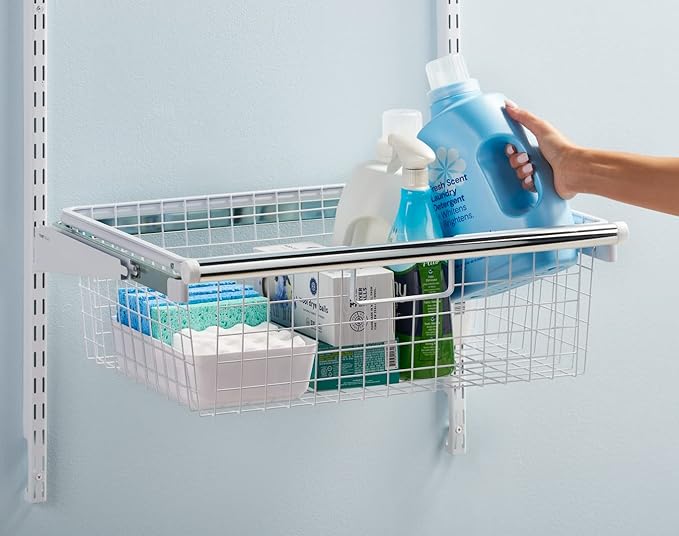 Rubbermaid Configurations Sliding Basket for Closet Drawer Organization, White, Sturdy Slide Out Basket for Home/Laundry/Bathroom/Mudroom/Pantry/Linen Closet