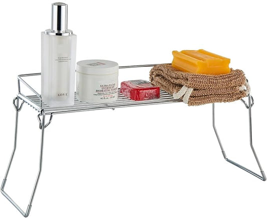 JUNCHU CHERRY Metal The Sink Vanity Organizer, Bathroom or Kitchen Sink Organizer, Feminine Products Organizer (Chrome)