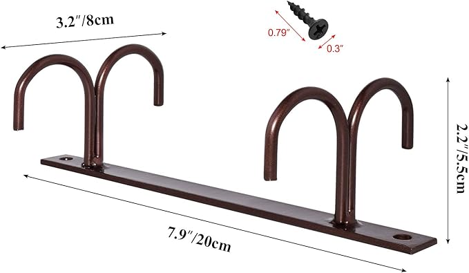 MOCOUM Under Cabinet Mug Rack, Rustic Mug Organizer Rack Cup Holder Under Shelf 12 Hanging Hooks Rack for Mugs, Coffee Cups and Kitchen Utensils Display (Brown-3 Pack-12 Hooks)