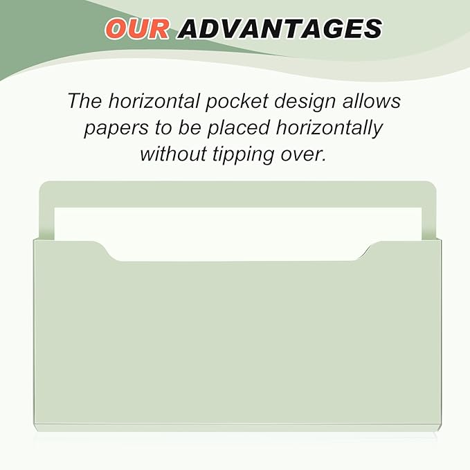 Fuutreo 6 Pcs Magnetic Wall File Organizer Magnetic Wall File Holder Refrigerator Magazine Holder for Mail Letters Paper(Sage Green,8.3 x 13.8 Inch)