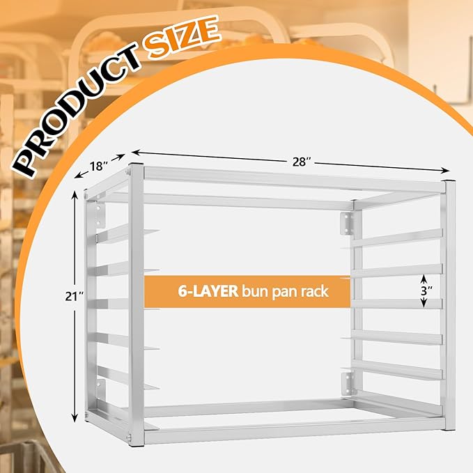 Zonon 28" x 18" x 21" Wall Mounted Sheet Bun Pan Rack, Aluminum Bun Pan Rack Holds 6 Full-size Sheet Pans for Bakeries and Catering Kitchens