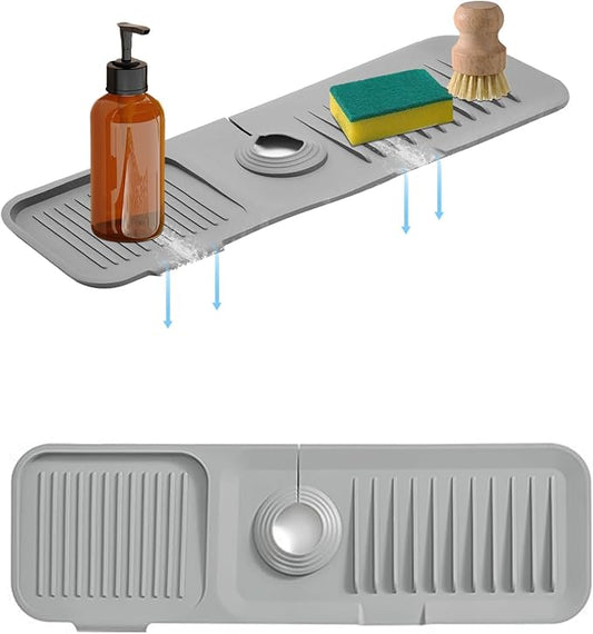 17.7*5.5 Inch Large Non-Slip Base,Multi-Surface Protector for Kitchen,Bathroom,Laundry,RV,Easy Clean Water Deflector Accessory(light gray)