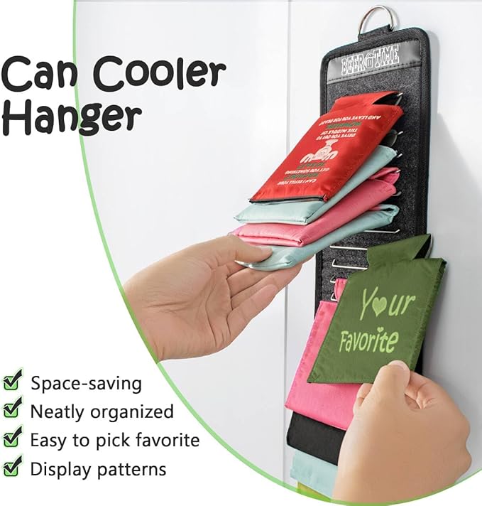 Cooler Holder, Can Cooler Organizer Wall Mount for Easy Display and Access, Hang Up to 22 Coolers, Beer Can Sleeves Holders Cooler Storage, Can Cooler Dispenser for Home, Beer Gift for Men