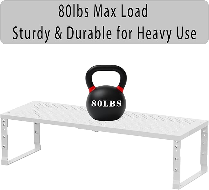Flat Top Storage Rack - Expandable 16.5"~27" W Countertop Space Saver, Heavy-Duty Steel Construction, Powder Coated Finish for Kitchens, Bathrooms, Workshops or Offices