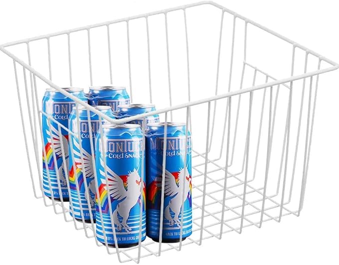iPEGTOP Deep Refrigerator Freezer Baskets, Large Household Wire Storage Basket Bins Organizer with Handles for Kitchen, Pantry, Freezer, Cabinet, Closets, Pearl White, Set of 2