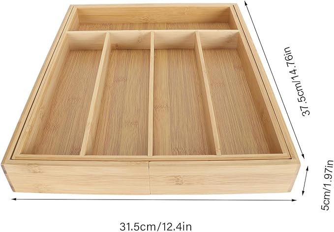 Kitchen Silverware Organizer Expandable for Cutlery and Utensils, Adjustable Wood Utensil Storage Cutlery Tray for Drawers, Kitchen Drawer Organizer Utensil Holder Makeup Organizer with(7 Slots B)