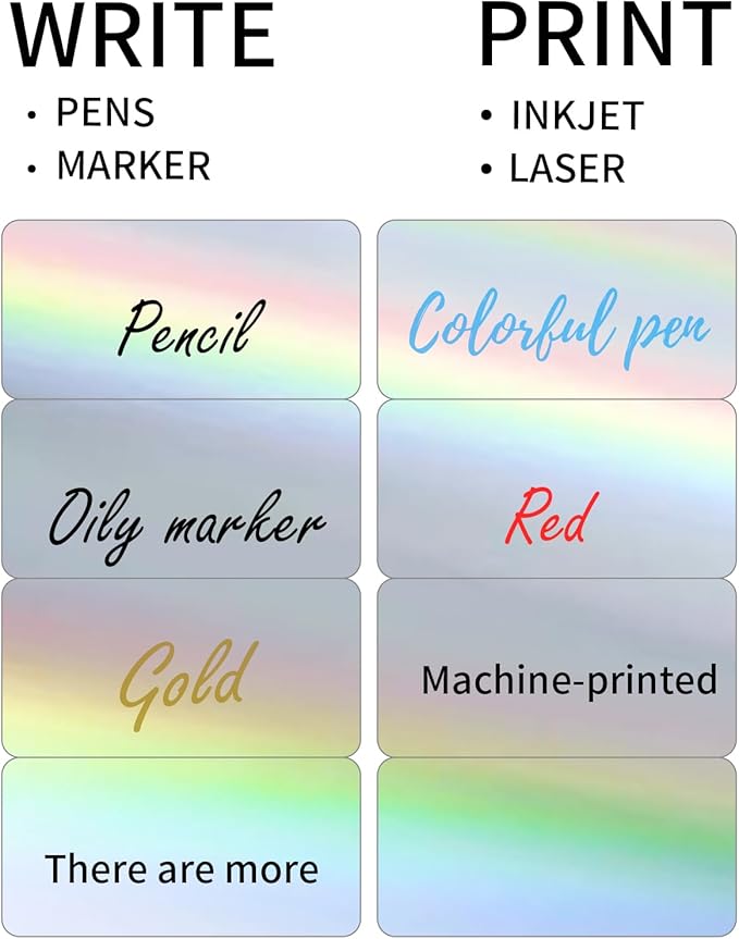 YEGAWEN Shipping Labels Stickers, 2"×4" Printable Holographic Mailing Labels for Laser/Inkjet Printing- Matte, Permanent Adhesive Sticker, Holographic Silver/ 20 Sheet
