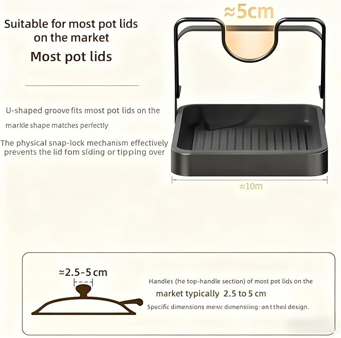 Kitchen Pot Lid Storage Rack, Multifunctional Stainless Steel Lid Holder with Removable Drip Tray & Spoon Rest, Pot Cover Organizer for Countertop and Stove Top Cooking (Beige, Double-layer)