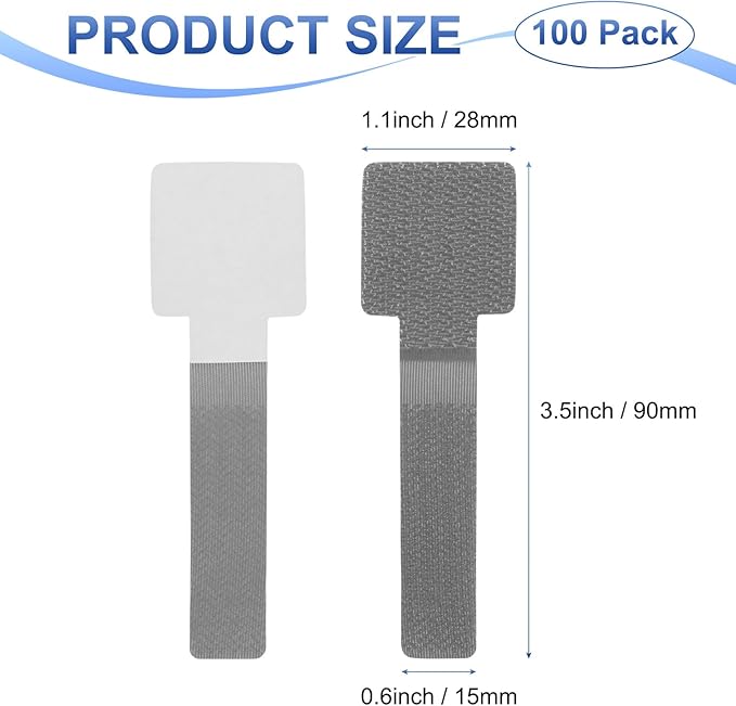M METERXITY 100-Pack Hook and Loop Cable Ties, 3.5 x 1.1 Inch Enhanced Self-Adhesive Cord Organizer for Desk/Home/Wall/Office Essentials, Cable Management Under Desk [Gray]