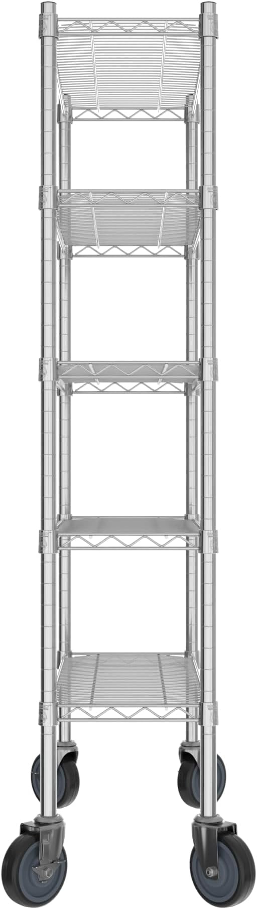Commercial NSF Listed Chrome Mobile Wire Shelving Kit 12" x 30" x 60", with 5 Shelves Perfect for Warehouse, Walk-in Refrigerator, Freezer, Grocery Store, Restaurant, Dishroom