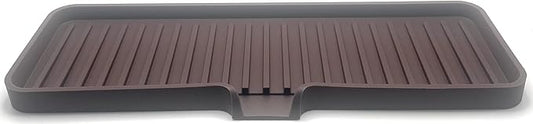 Happitasa Silicone Soap Dish Tray and Sponge Holder with Drain Chute | Bathroom and Kitchen Sink Organizer Caddy (Dark Chocolate, 12"x4", 7.4 Ounces)