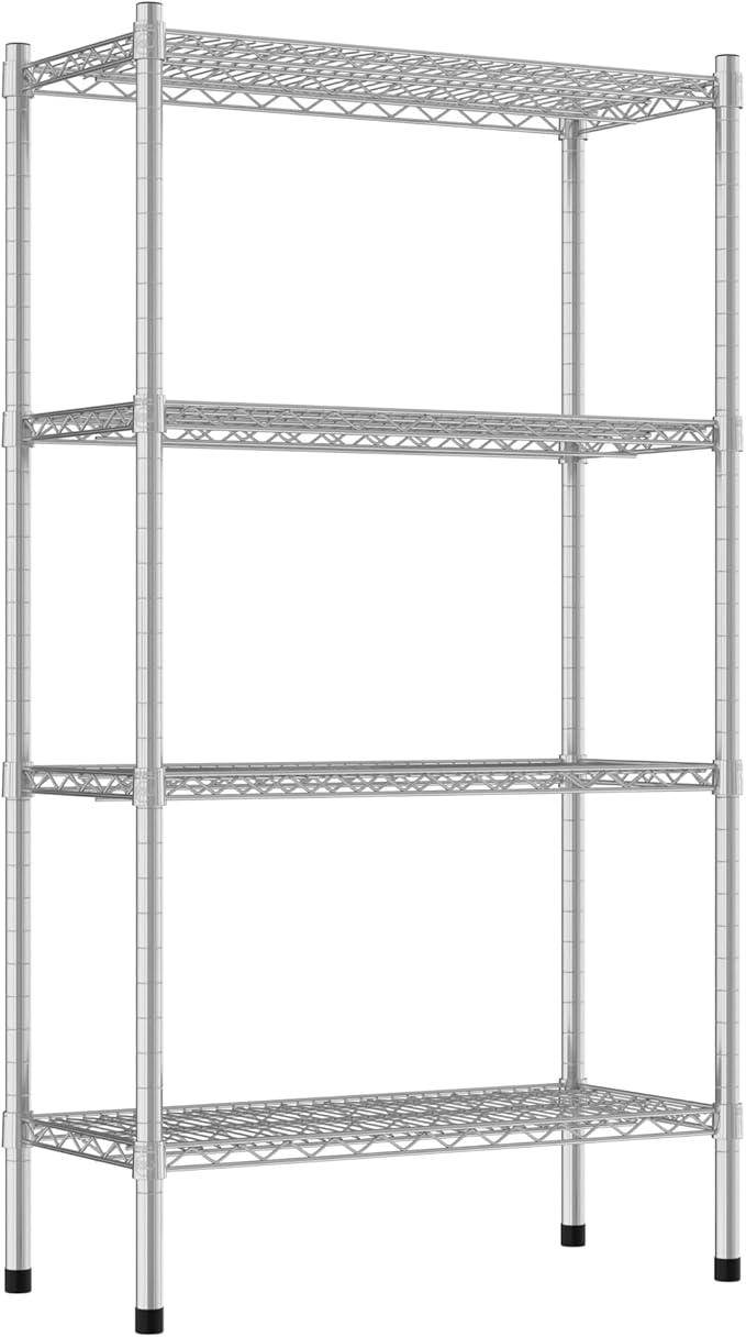 Commercial NSF Listed Chrome Stationary Wire Shelving Kit 14" x 30" x 54", with 4 Shelves Perfect for Warehouse, Walk-in Refrigerator, Freezer, Grocery Store, Restaurant, Dishroom