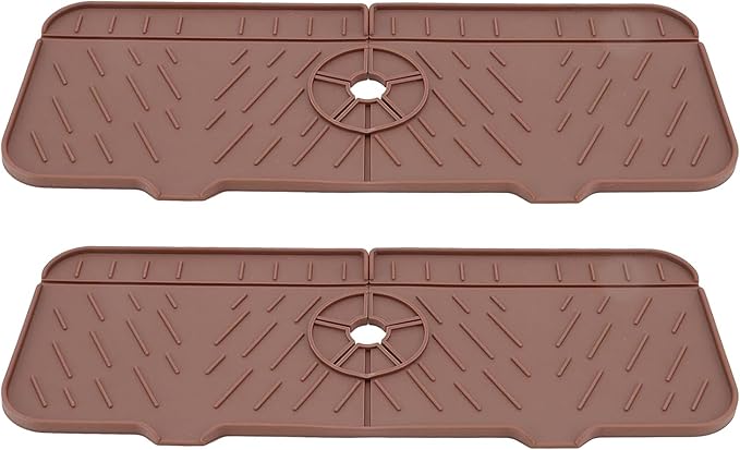 Kitchen Bathroom Silicon Sink Splash Drying Gray Faucet Absorbent Mat Washable Reusable Used Sink Accessories in Bars,Kitchens, Bathrooms and Farmhouses. (2PCS Brown)