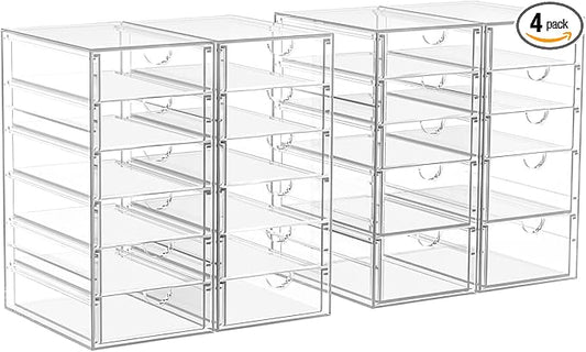 22 Drawers, Acrylic Desk Makeup Organizer, Plastic Drawers Organizer, Stackable Storage Solution for Makeup, Dresser, Office, Bathroom Clear Plastic Craft and Bead Storage Cabinet