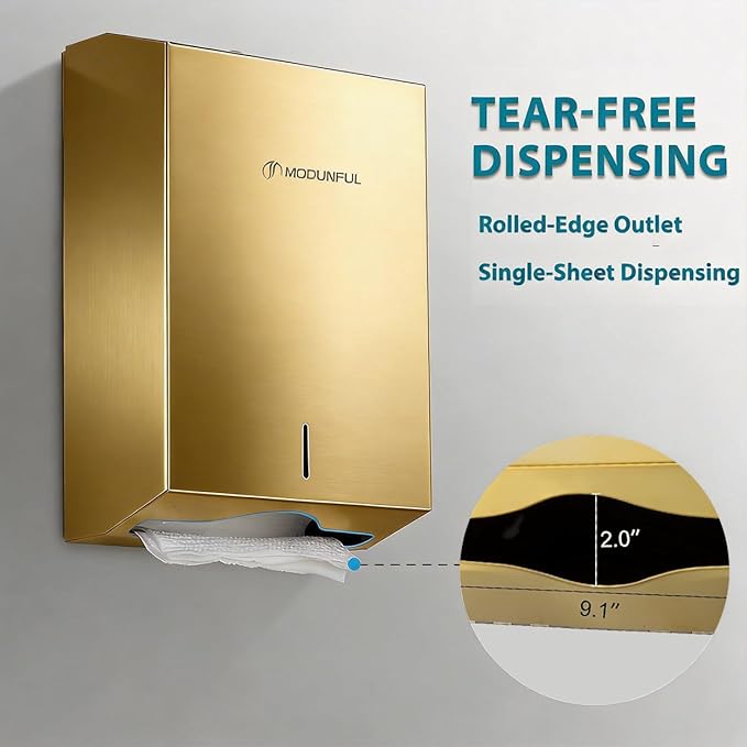 Commercial Paper Towel Dispenser Gold - Multifold Paper Towel Dispenser Wall Mount, High Capacity Stainless Steel Tissue Holder, Suitable for Bathrooms and Public Places