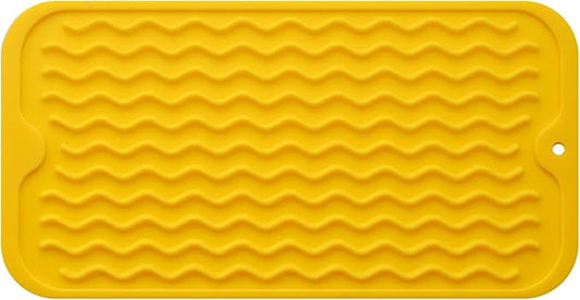 Silicone Dish Drying Mat for Multiple Usage,Easy clean,Eco-friendly,Heat-resistant Silicone Mat for Kitchen Counter or Sink,Refrigerator or Drawer Liner Yellow S 12 inches x 6 inches
