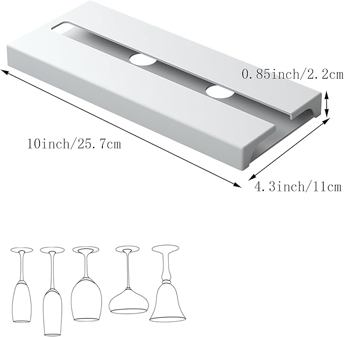 2 piece Wine Glass Holder,Under Shelf Cabinet Wine Glass Rack, Plastic Stemware Rack,Glassware Drying Storage Hanger for Kitchen,Bar and Restaurant (White Style B)
