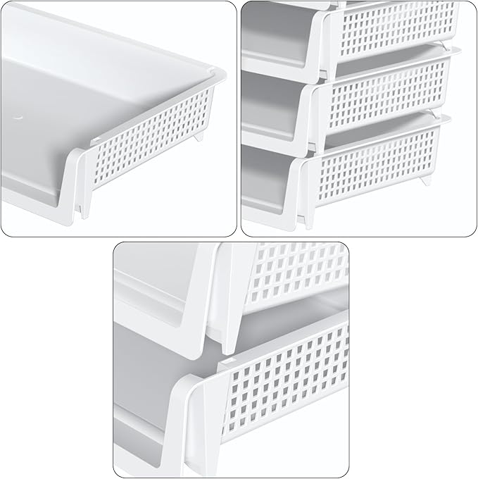 6 Tier Plastic Office Paper Organizer Trays, Stackable Desk Tray for Letter Documents, White