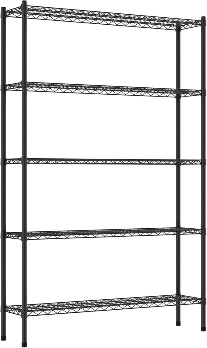 Commercial NSF Listed Black Epoxy Stationary Wire Shelving Kit 12" x 48" x 74", with 5 Shelves Perfect for Warehouse, Walk-in Refrigerator, Freezer, Grocery Store, Restaurant, Dishroom