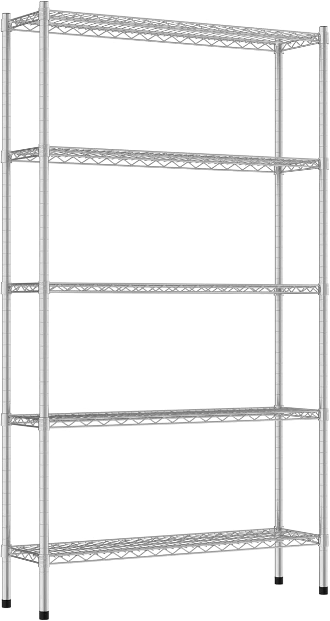 Commercial NSF Listed Chrome Stationary Wire Shelving Kit 12" x 42" x 74", with 5 Shelves Perfect for Warehouse, Walk-in Refrigerator, Freezer, Grocery Store, Restaurant, Dishroom