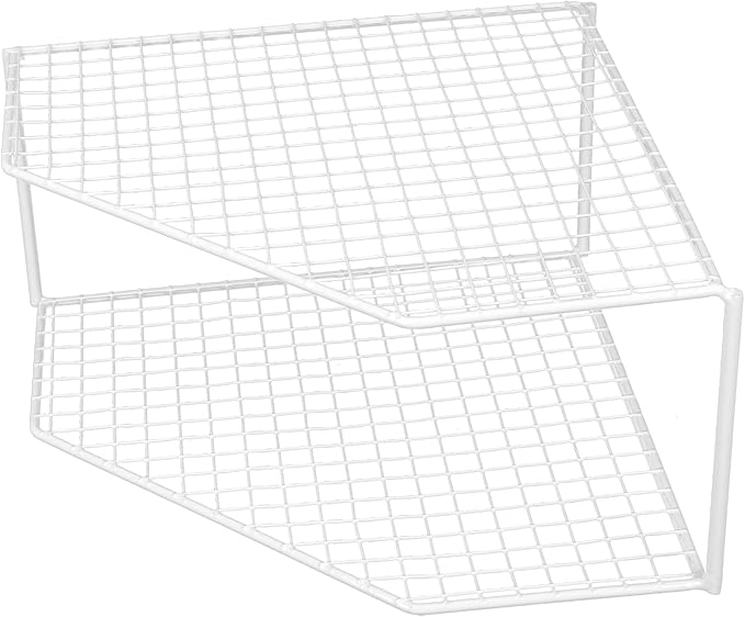 UPKOCH 2-Tier Corner Shelf Kitchen Cabinet Organizer, Metal Wire Counter and Cabinet Storage Rack for Plates, Dishes, Pots, Pans, Pantry, Grid Design for Stability and Drainage (White)