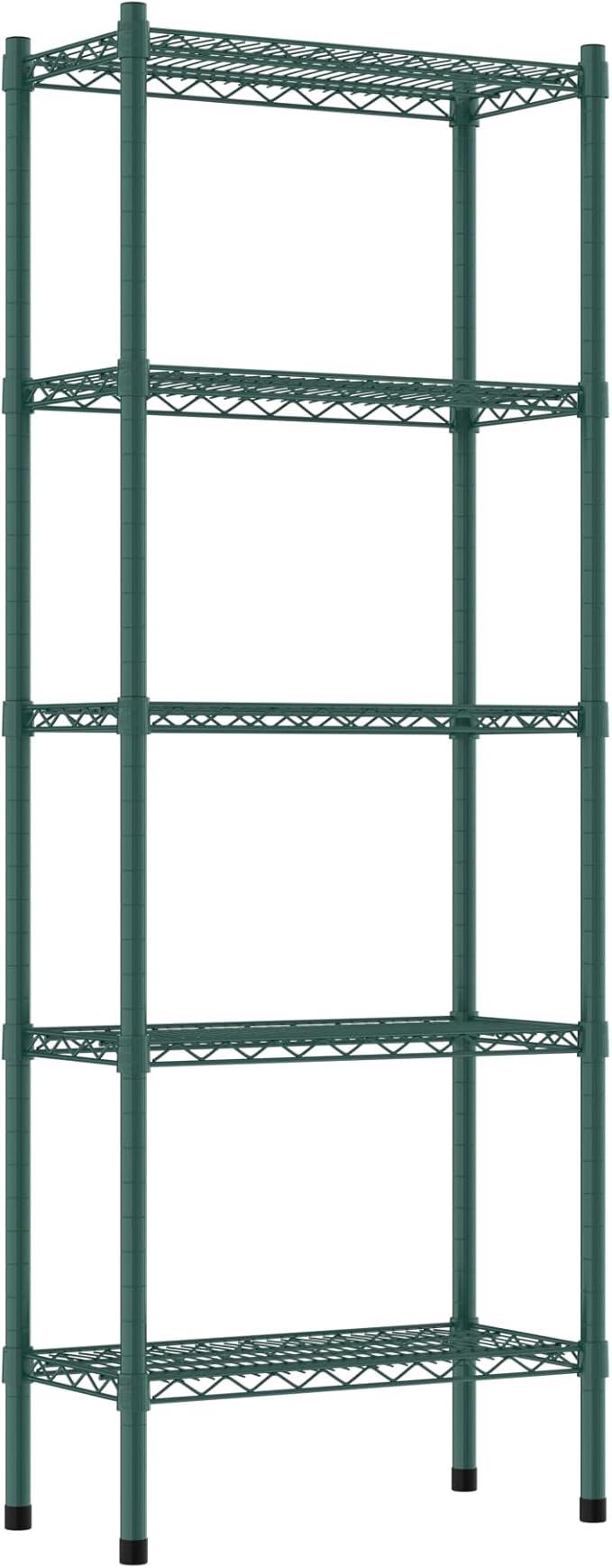Commercial NSF Listed Green Epoxy Stationary Wire Shelving Kit 12" x 24" x 64", with 5 Shelves Perfect for Warehouse, Walk-in Refrigerator, Freezer, Grocery Store, Restaurant, Dishroom