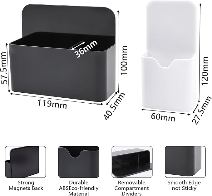 3Pack Magnetic Marker Holder for Fridge, Whiteboard & Locker - Adjustable Compartments, Dry Erase Marker & Pen Organizer