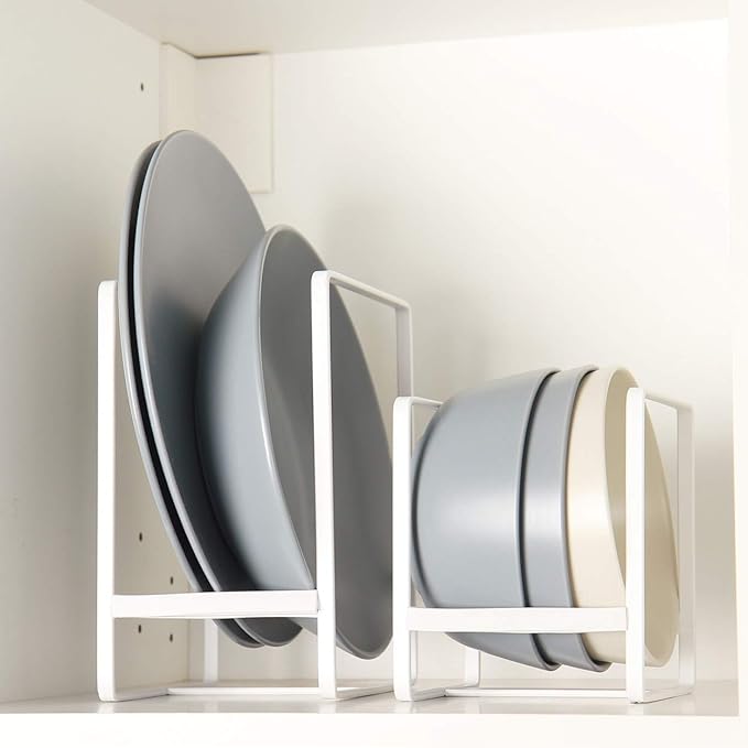 ORZ Organizer for Cabinet, Set of 2 Plate Holders Metal Plate Storage Rack for Counter-top and Cupboard