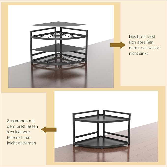 HUIJIN 2 Tier 90°Corner Shelf for Kitchen - Space-Saving Spice Rack, Pot & Pan Organizer, Under Sink Storage - Sturdy Iron Tiered Shelves RA07 [H30/W40]