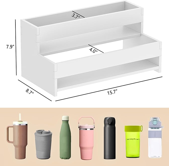 Water Bottle Organizer, 2-Tier 15.7" W Tumbler Holder for 8 Cups, Pantry Kitchen Storage Rack for Wine Bottles Countertop Cabinet