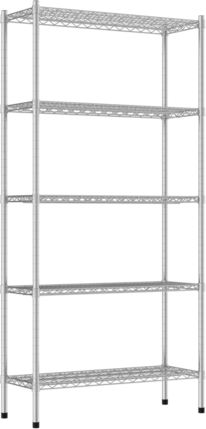 Commercial NSF Listed Chrome Stationary Wire Shelving Kit 14" x 36" x 74", with 5 Shelves Perfect for Warehouse, Walk-in Refrigerator, Freezer, Grocery Store, Restaurant, Dishroom