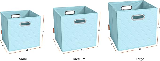 FH Group JIAessentials 11" Faux Leather Foldable Storage Cube Bins Set of 2 – Blue Diamond Patterned Organizers with Handles for Closet & Shelves