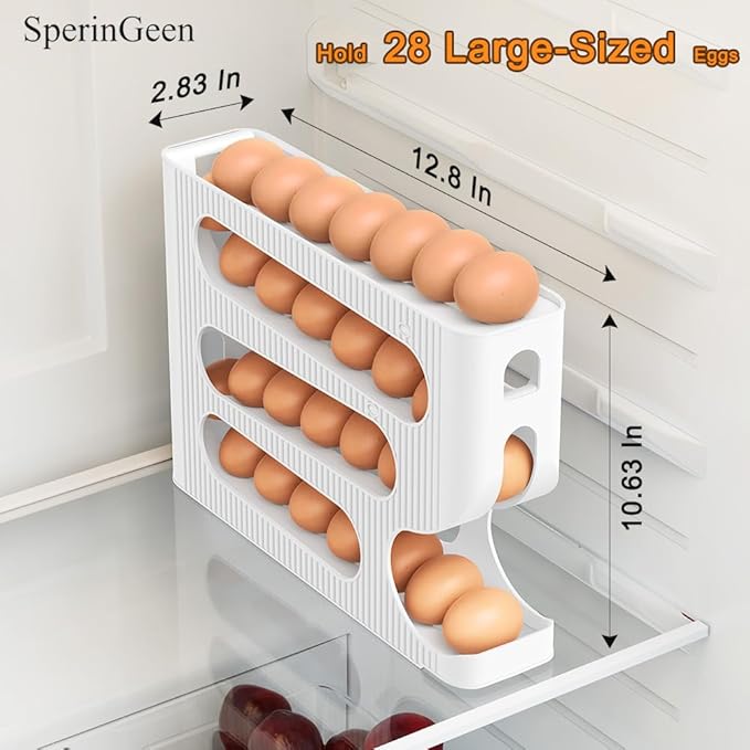 Automatic Rolling Down Egg Holder, 2 Pack Egg Organizer Storage for Refrigerator, Space Saving Container, Dispenser for Fridge - Only for "LARGE" Sized Eggs (Egg Roller Hold 56 Count)