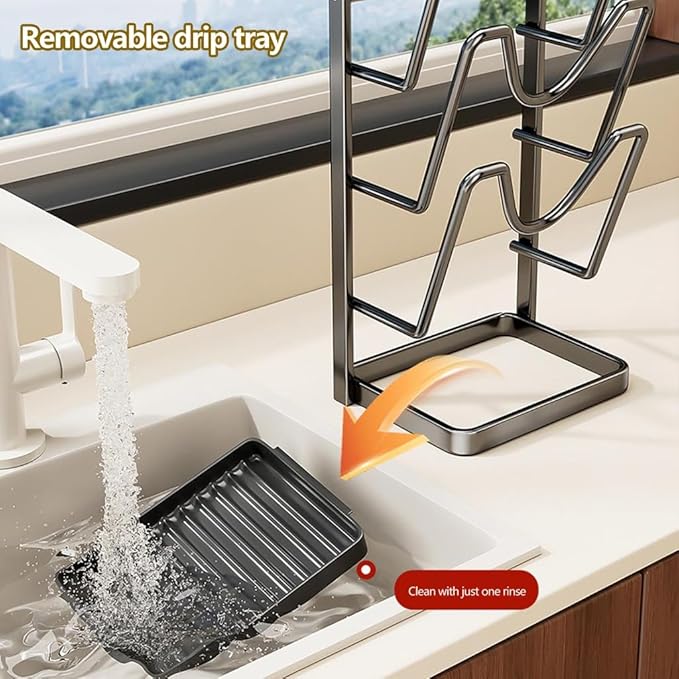Kitchen Pot Lid Storage Rack, Pot Lid Holder With Tray, Lid Holder While Cooking, Lid And Spoon Rest, Multifunctional Kitchen Organizer Stand for Stove Top (Carbon steel,B, 3-Layer)