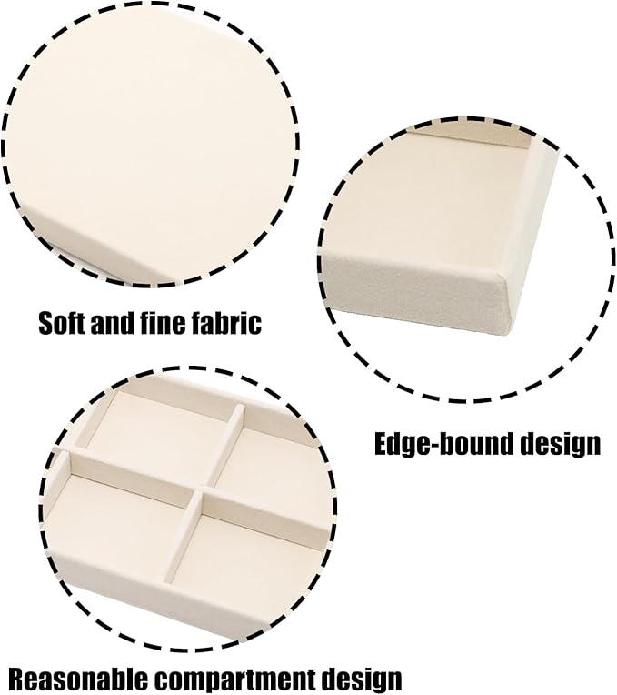 Velvet Jewelry Organizer Trays Beige Stackable Jewelry Storage Display Tray with Removable Dividers, 6 Grids