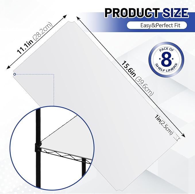 Sliner 8 Pack 11.8 x 16.6 Inch Wire Shelf Liner White Plastic Waterproof Liners for Organizing Metal Rack Shelves, Kitchen Cabinets, Cupboard, Pantry