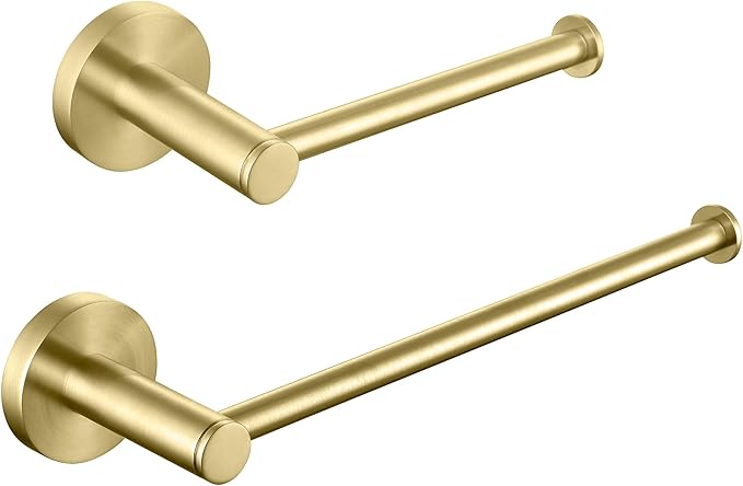 KIBI Circular 2-Piece Bathroom Hardware Set – Includes Wall Mounted Towel Bar & Toilet Paper Holder – Modern, Durable, Rust-Resistant, Bathroom Accessories (Brushed Gold, C-KBA14-2-1)