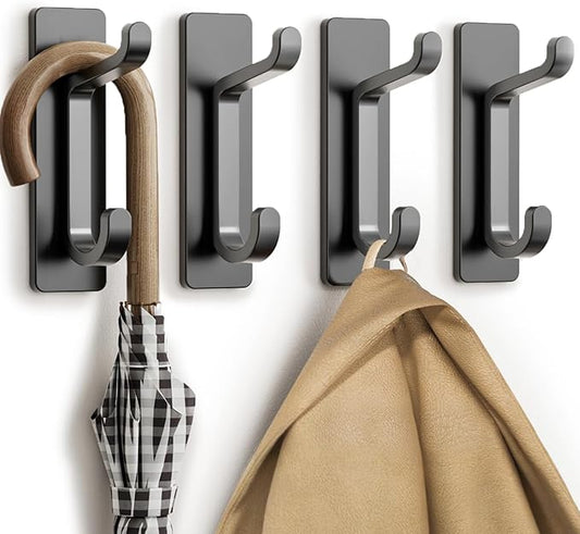pickpiff Wall Hooks for Coat and Towel: Adhesive Door Hanger Stick on, Grey 4 Pack