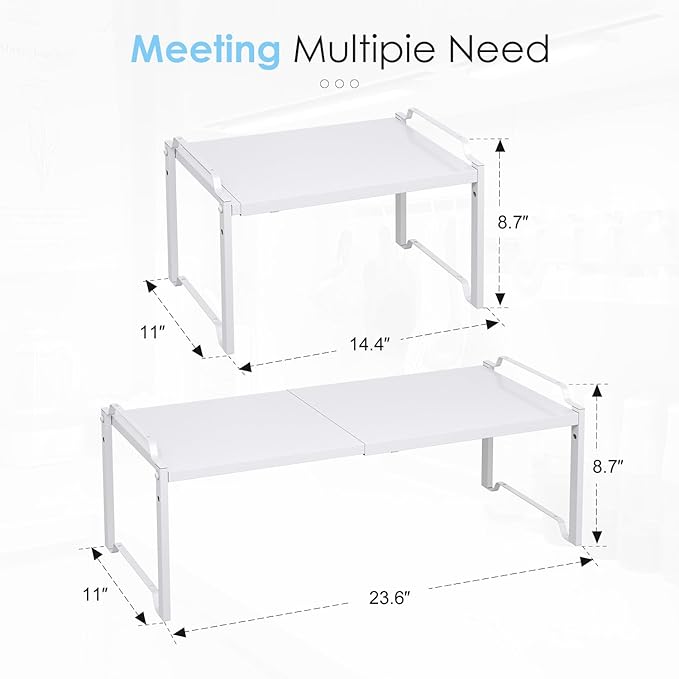 2 Pack 11” Width Expandable Kitchen Cabinet Organizer Shelves, Heavy Duty Kitchen Countertop Organizers and Storage Rack, Stackable Metal Small Storage Shelf For Pantry Counter Cupboard Organization