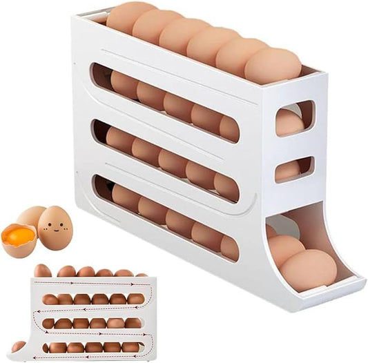 30 Eggs Egg Holder For Fridge Auto Rolling Fridge Egg Organizer,4 Tiers Egg Container Egg Dispenser Egg Tray For Refrigerator Space-Saving Egg Dispenser Holder Egg Holder Countertop