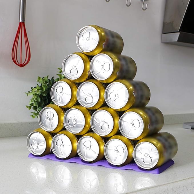 Webake Fridge Organizer Can Organizer for Pantry Organization and Storage, 2 Pack Silicone Beer Bottle Rack for Kitchen Refrigerator Cabinet Countertop, Stackable Soda Can Holder Space Saver (Violet)