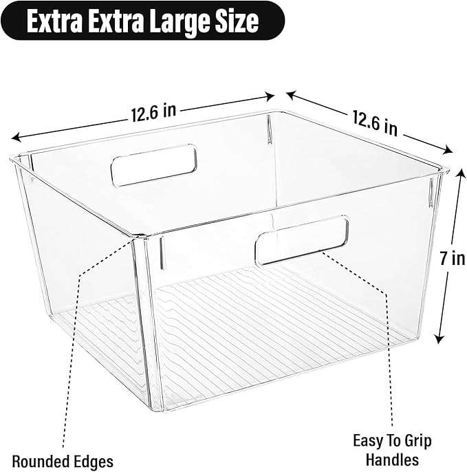 Clear Extra Large Plastic Storage Bins, Perfect for Pantry Organizers and Storage Containers Fridge Organizer Plastic Bins Kitchen Organizer Bin for Organizing Under Sink Refrigerator Organization