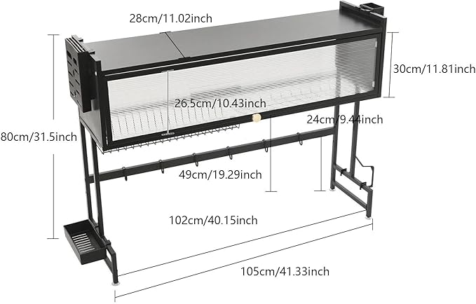 Over The Sink Dish Drying Rack, 3 Tier Large Dish Drainer Drying Rack with Drainboard, 40 Inch Stainless Steel Multifunctional Kitchen Organizer Storager for Dishes Glasses Bowls Cutlery