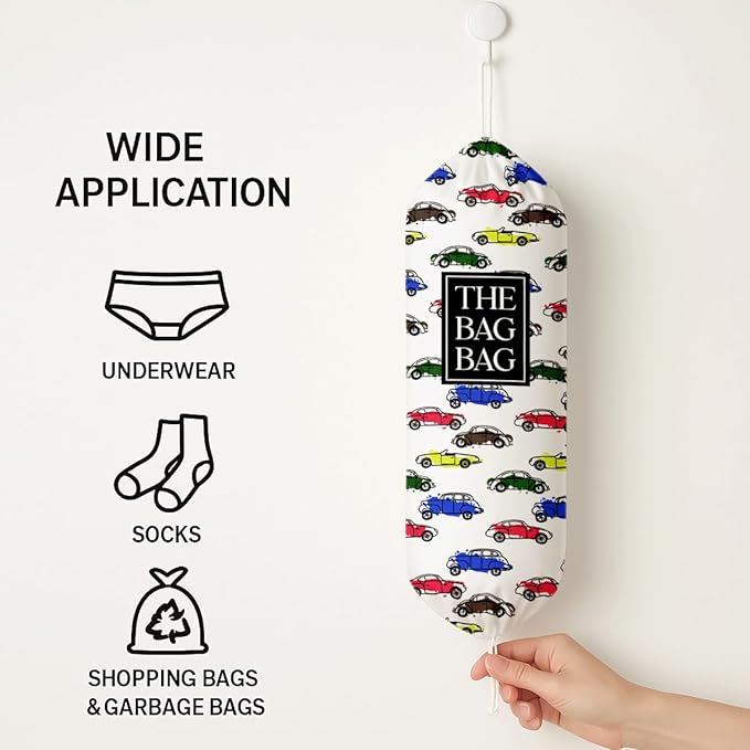 The Bag Bag Grocery Bags Holder, Colorful Car Pattern Grocery Bags Holder Organizer For Shopping Sack, Reusable Hanging Trash Sack Dispenser, Kitchen Gift For Women Family Friends