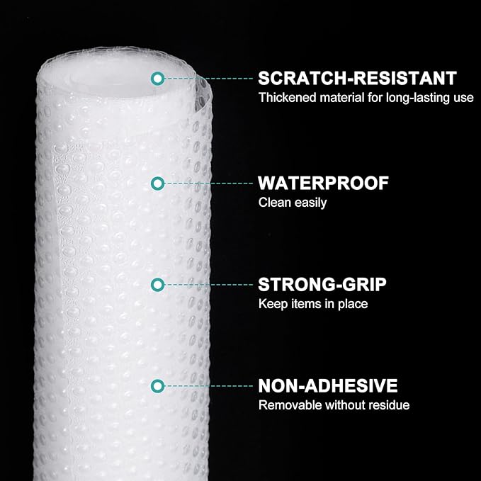 HARFINGTON Shelf Liner 12" x 5ft EVA Non-Slip Drawer Mats Waterproof Circular Mesh Texture Liner for Kitchen Cabinets Cupboard Refrigerator Shelves, Clear