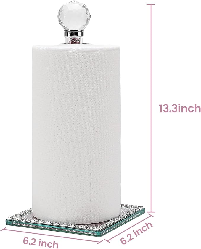 Crushed Diamond Paper Towel Holder Stand Crystal Paper Towel Holder Countertop Bling Kitchen Decor (Pink)