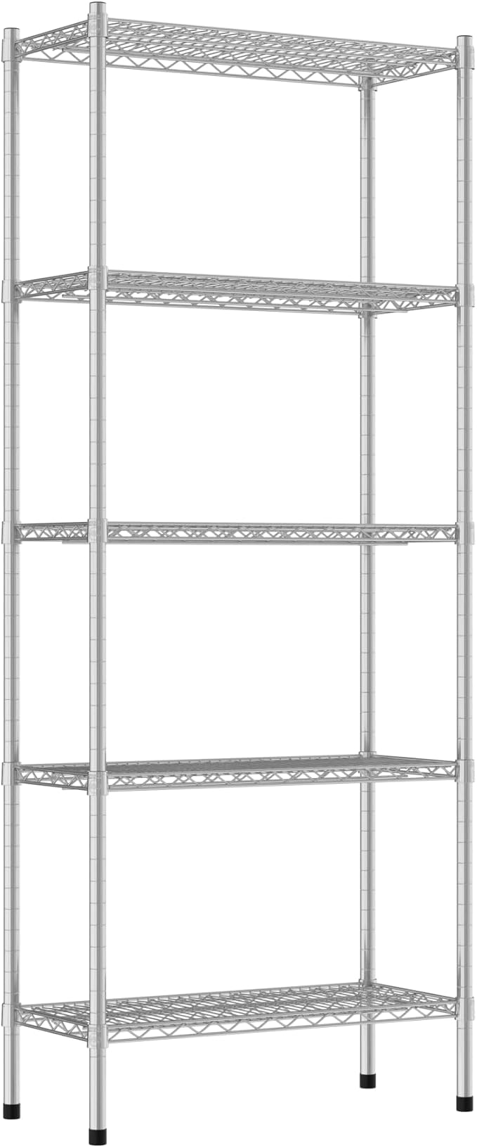 Commercial NSF Listed Chrome Stationary Wire Shelving Kit 14" x 30" x 74", with 5 Shelves Perfect for Warehouse, Walk-in Refrigerator, Freezer, Grocery Store, Restaurant, Dishroom