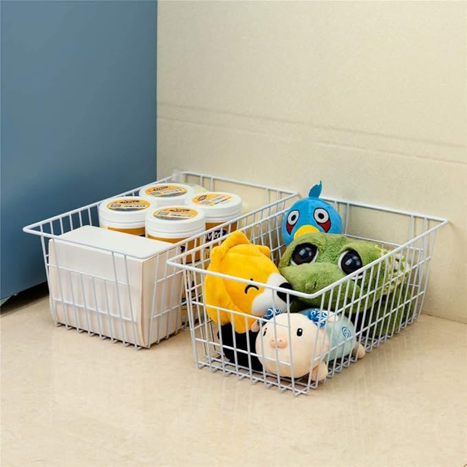 blitzlabs Wire Storage Basket Freezer Organizer Bins Metal Wire Baskets Organizer Storage Baskets for Kitchen, Cabinets, Pantry, Freezer, BathroomSet of 3