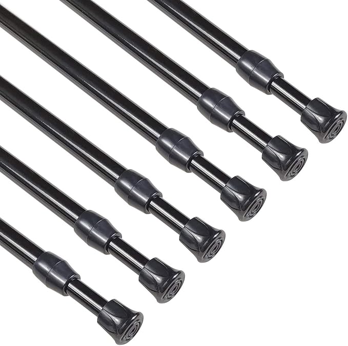 KXLIFE 6 Pack Small Spring Tension Curtain Rod 12-20 Inch, Thin Tension Rod No Drill for Window Cupboard Closet, Black