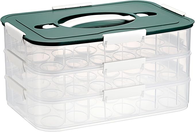 BTSKY Deviled Egg Platter with Lid, 3-Layer 54 Slots Deviled Eggs Carrier, Clear Portable Egg Holder for Fridge Reusable Deviled Eggs Tray Carton Box for Easter and Party Favor (3-Layer, Green)